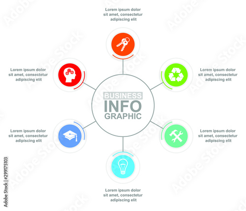 Infographic vector template for business presentation, diagram, workflow concept with 6 options