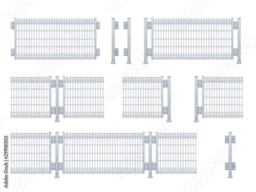 Realistic vector galvanized sheet metal fence panel.