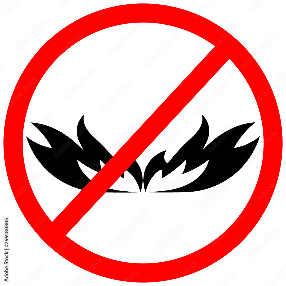 Fire not allowed area prohibition circular warning road sign on white background Fire not allowed area prohibition circular warning road sign on white background