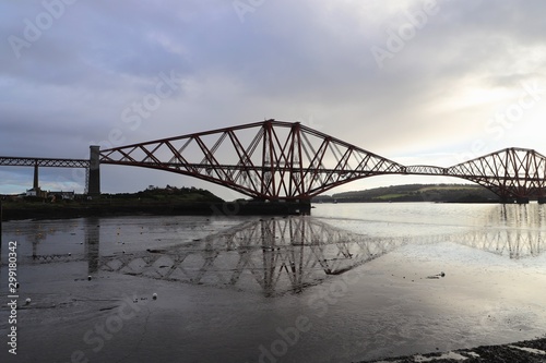 Firth of Forth in winter with rail bridge & overcast sky
