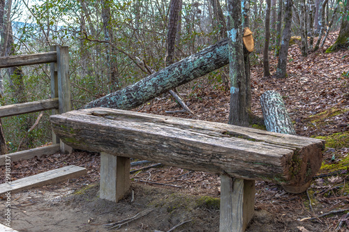 Wooden bench in Raven Rock State Park.