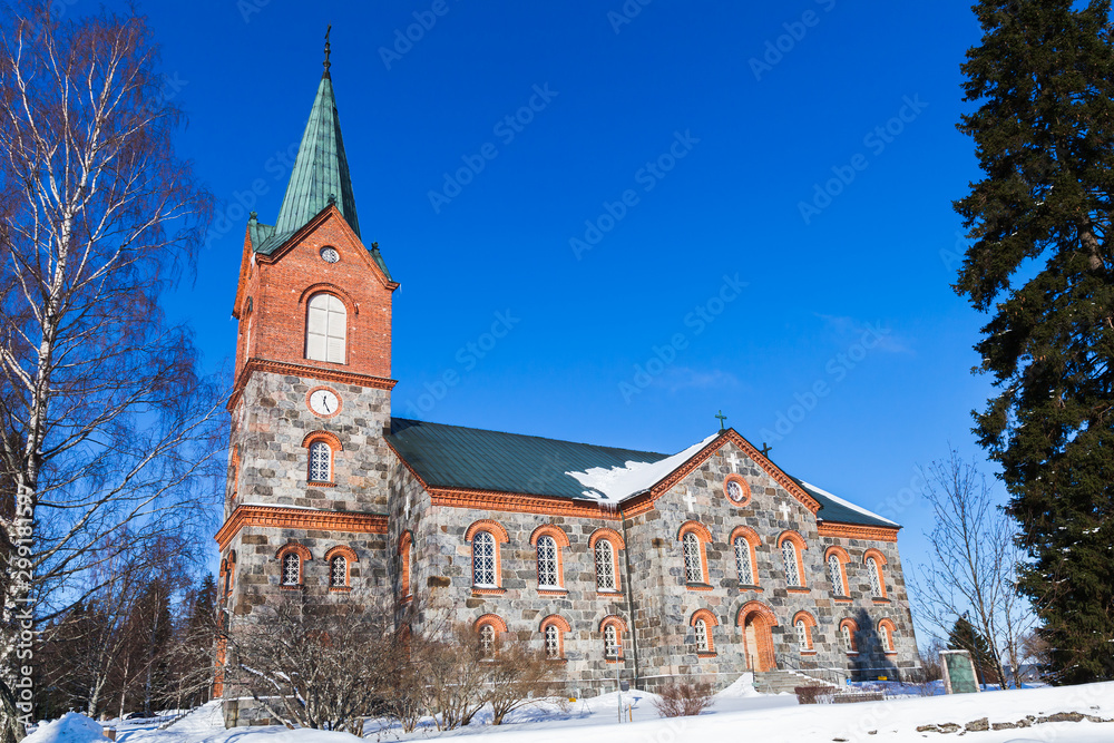 Juva Church at sunny winter day
