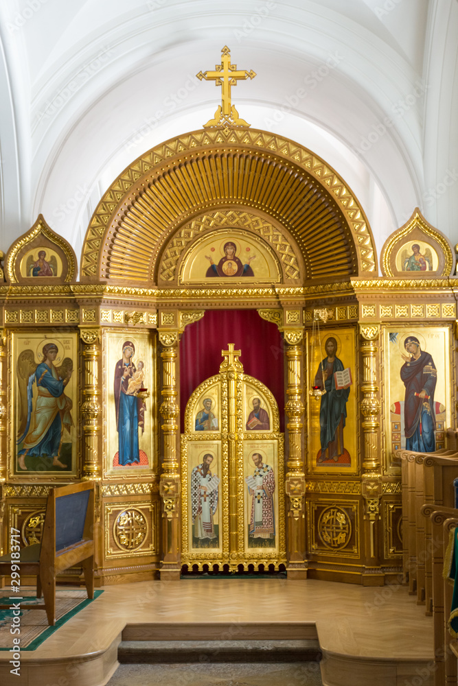 Interior elements of the lower hall of the Transfiguration Cathedral of the Valaam monastery