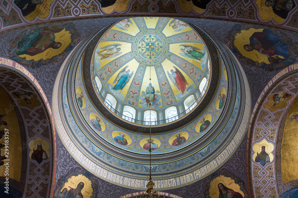 Painted ceiling of the upper hall of the Transfiguration Cathedral of the Valaam monastery