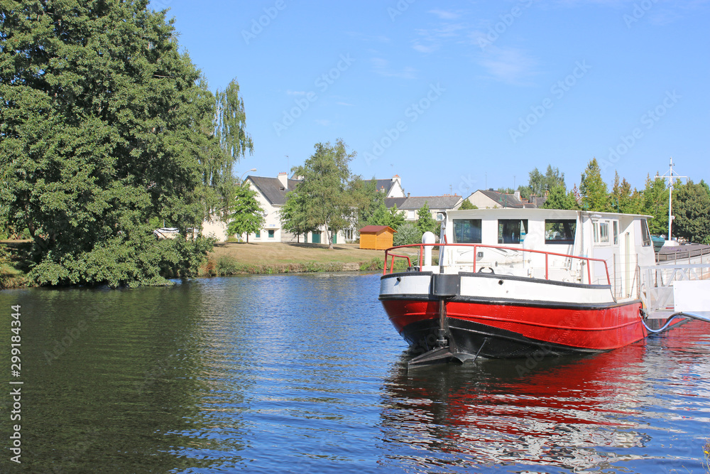 Boat on the River Blavay in Pontivy, France Boat on the River Blavay in Pontivy, France