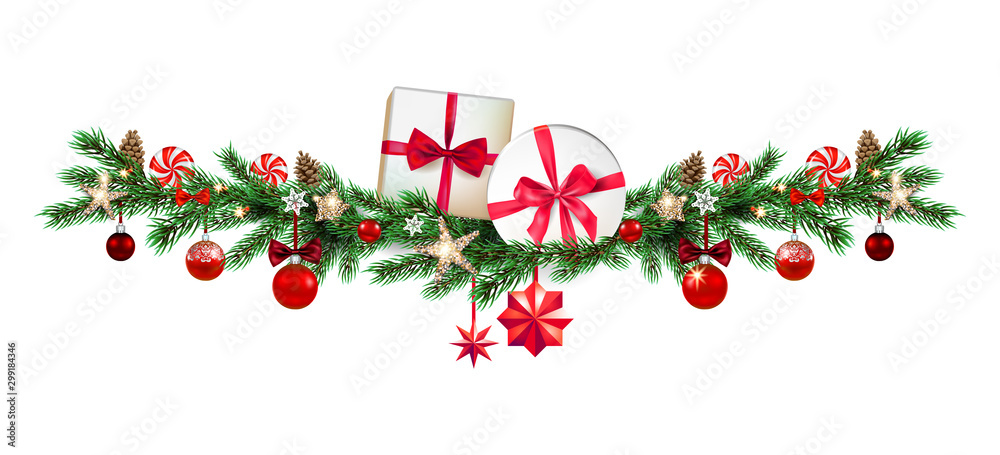 Holiday ornamental border with pine branches