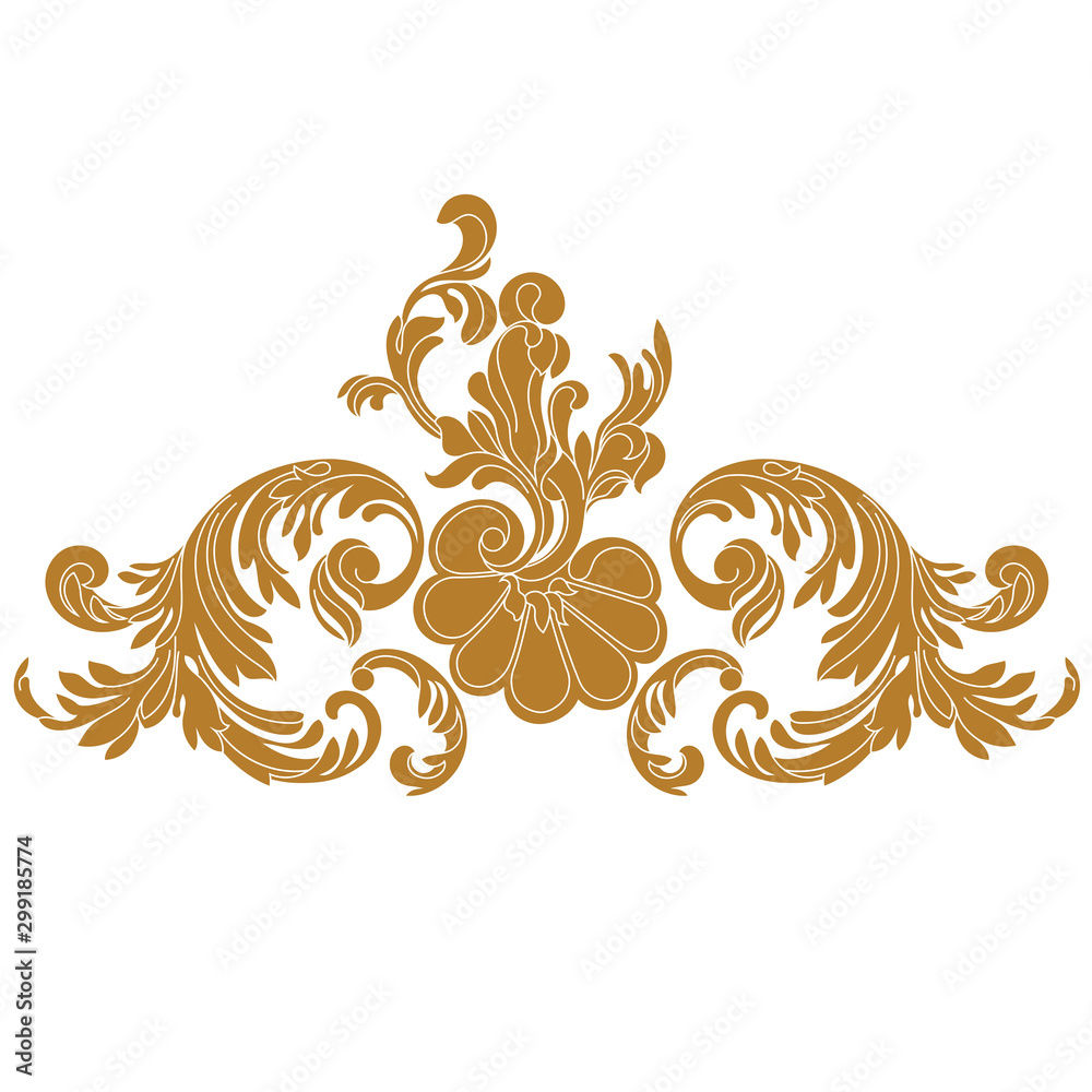 Fototapeta premium Golden vintage baroque ornament, corner. Retro pattern antique style acanthus.