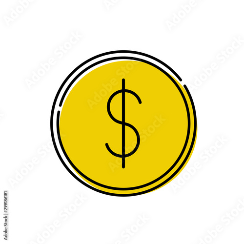 Icono plano lineal moneda de dolar con color amarillo