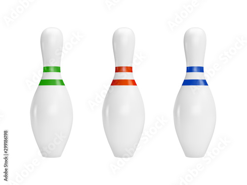 Bowling pins in a vector on a white background.Bowling pins in different colors.