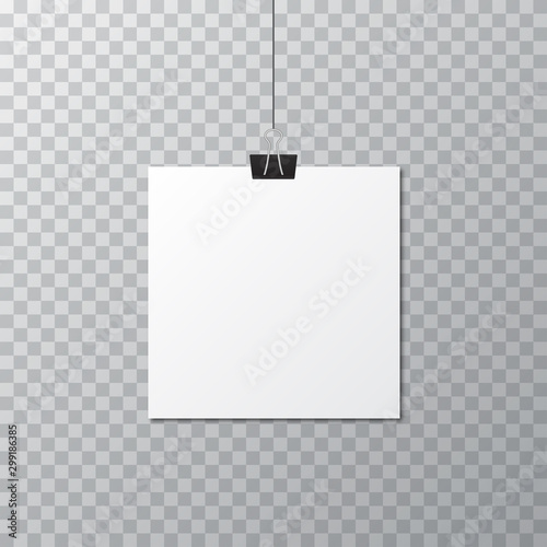 White blank poster template with stationery clip. Blank poster mockup