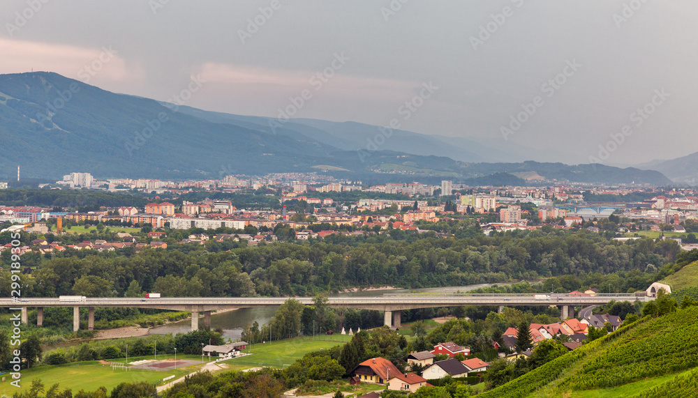 Summer landscape with Maribor cityscape, Slovenia.