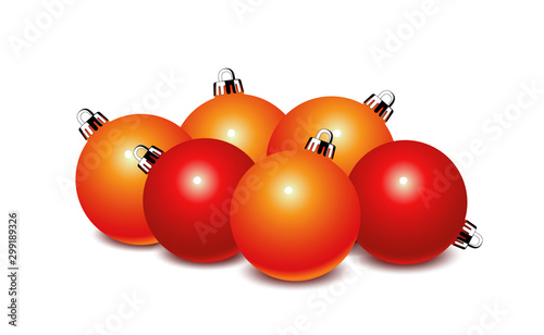 Rote Weihnachtskugeln Gruppe Banner Dekoration,  Vektor Illustration isoliert auf weißem Hintergrund