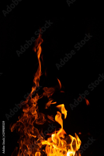 hot orange fire on black background
