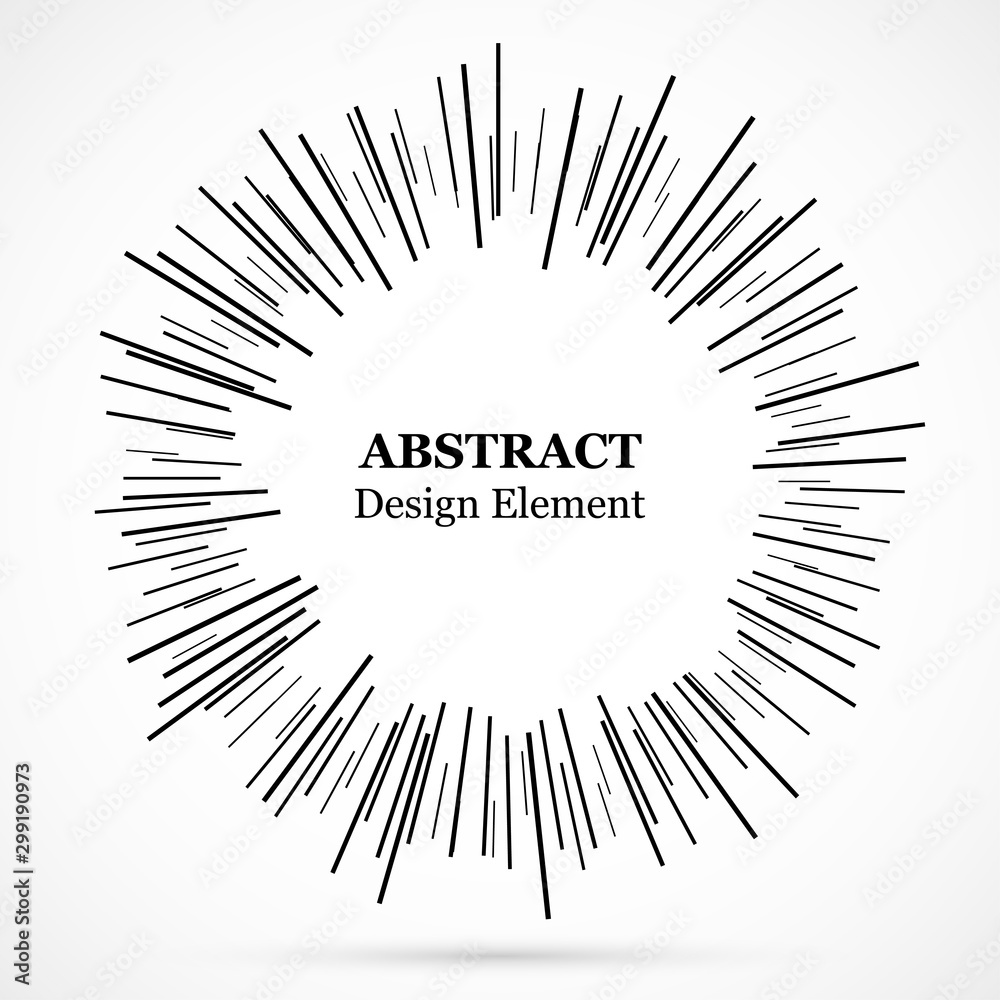 Bursting lines.Set of circular rays.Assymetric radial elements.Linear drawing.Vector illustration pattern.Monochrome explosion background. Bursting lines.Set of circular rays.Assymetric radial elements.Linear drawing.Vector illustration pattern.Monochrome explosion background.