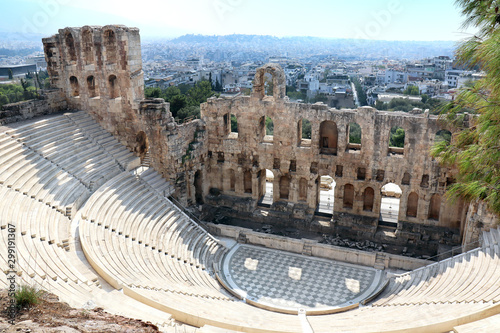 Ancient herodes atticus theater Amphitheater of Acropolis in Athens Greece. Beautiful landmark and view of the capital.