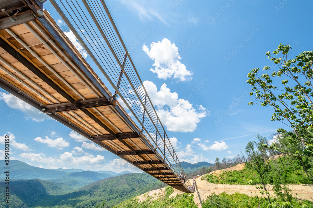 Skybridge Gatlinburg with blue sky background.This Skybridge is the