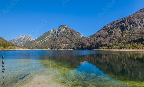 Raibl Lake near Predil pass in Italian Alps.