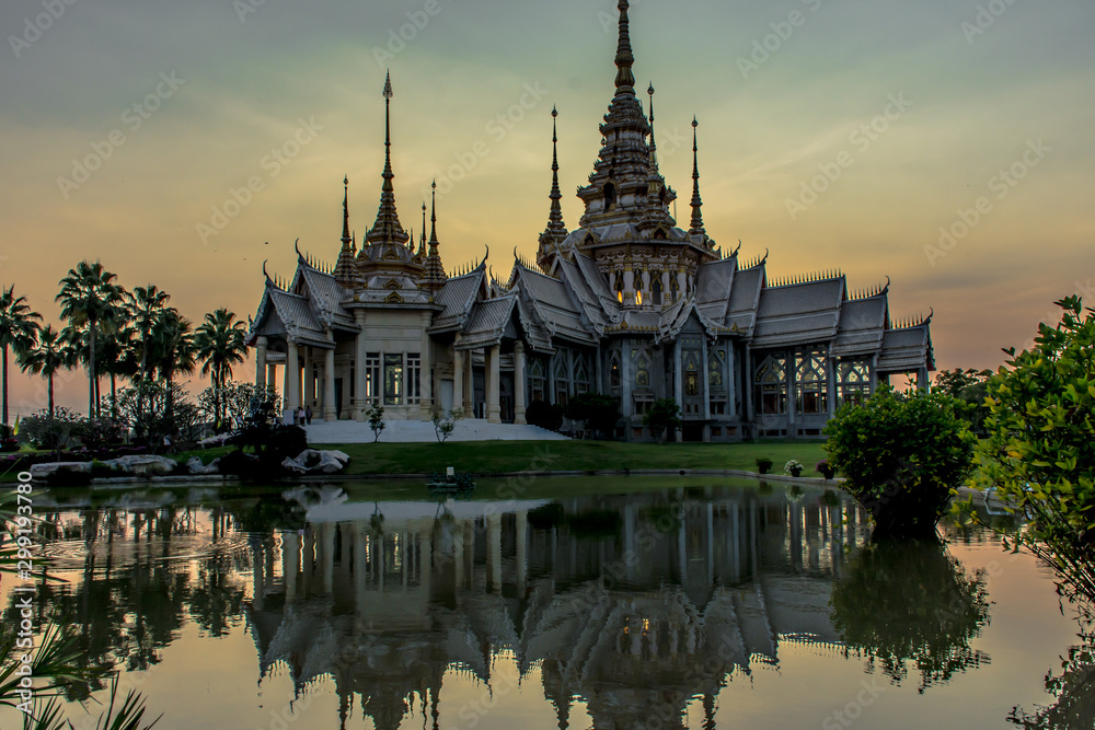 Wat Luang Phor Toh in sunset time.This huge temple complex with its manicured gardens was built entirely through donations.