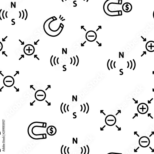 Magnet Power Vector Seamless Pattern Thin Line Illustration