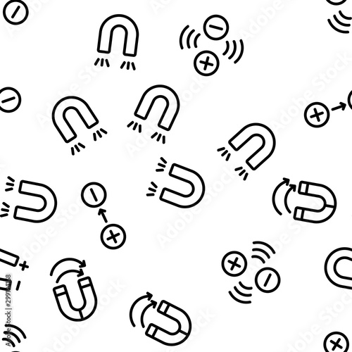Magnet Power Vector Seamless Pattern Thin Line Illustration