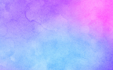 Light smudge watercolor paper textured ink effect grungy wet pastel illustration for design. Modern creative smeared blue, purple and pink shades aquarelle background for vintage card, retro template