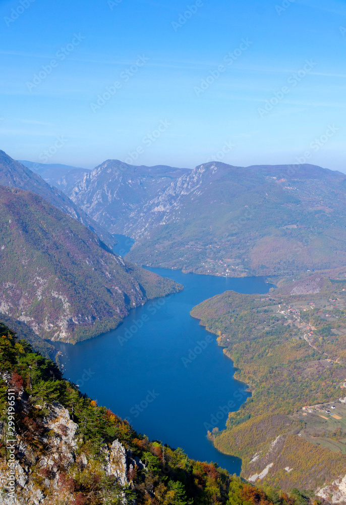 Fototapeta premium View on river and mountains from viewpoint