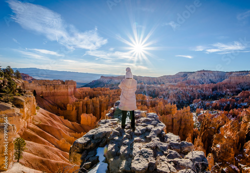 Woman stand on cliff in Bryce Canyon National Park,Utah,United State