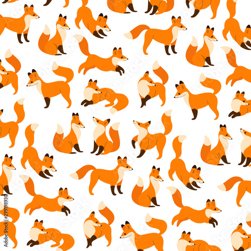Cute animal - simple cartoon pattern with fox. Flat vector illustration for p...