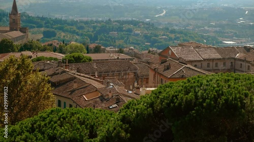 Stunning view of traditional houses and countryside in Perugia, Umbria, Italy. The city built a reputation for its universities photo