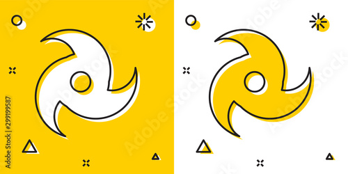 Black Tornado icon isolated on yellow and white background. Cyclone, whirlwind, storm funnel, hurricane wind or twister weather icon. Random dynamic shapes. Vector Illustration