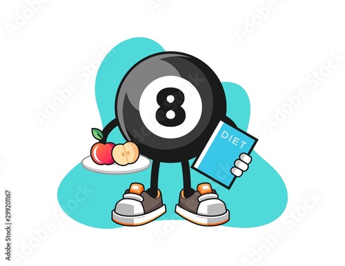 Billiard ball number 8 dietitian cartoon. Mascot Character vector.