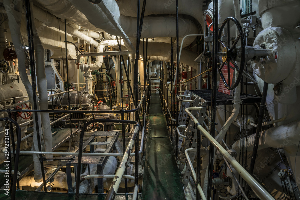 Machine room of a historic ship.