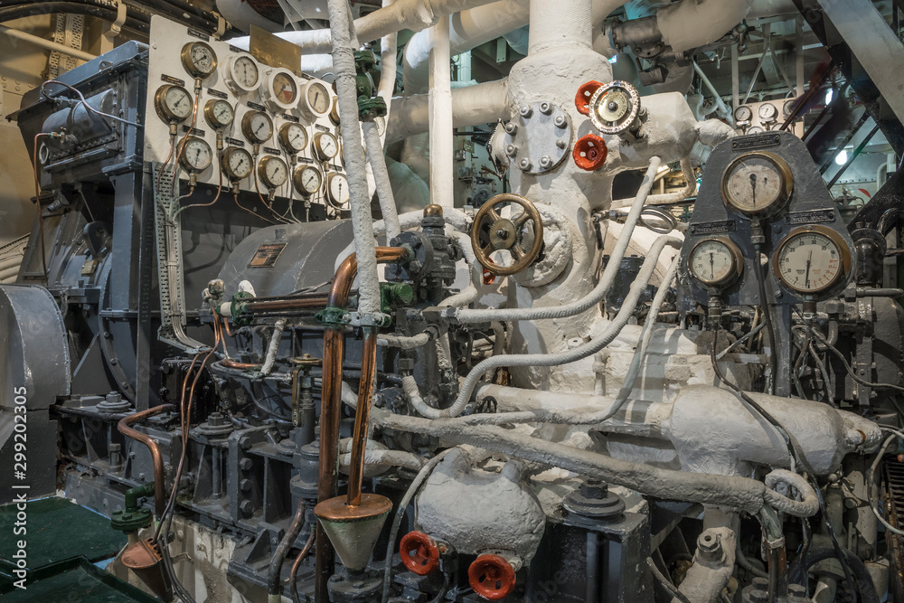 Machine room of a historic ship. Machine room of a historic ship.