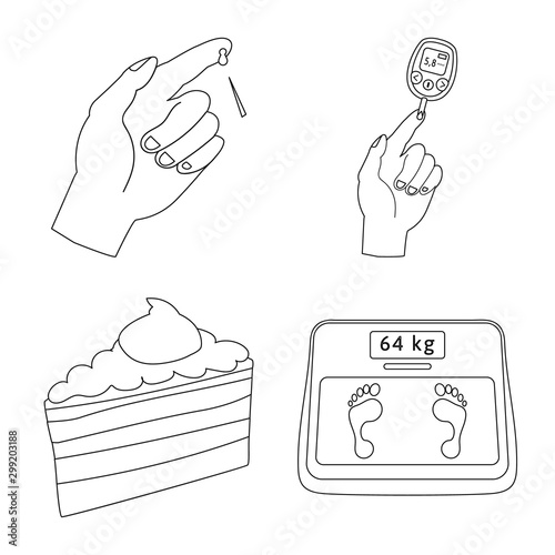 Vector illustration of mellitus and diabetes sign. Collection of mellitus and diet stock symbol for web.