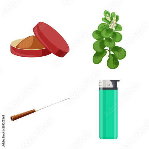 Vector illustration of cigarette and tobacco sign. Collection of cigarette and nicotine stock vector illustration.