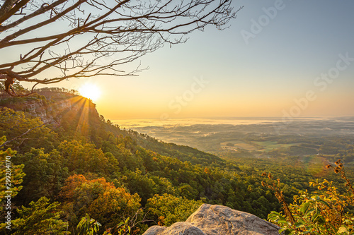 Sunrise view from Little Pinnacle Overlook at Pilot Mountain State Park, North Carolina,USA. photo