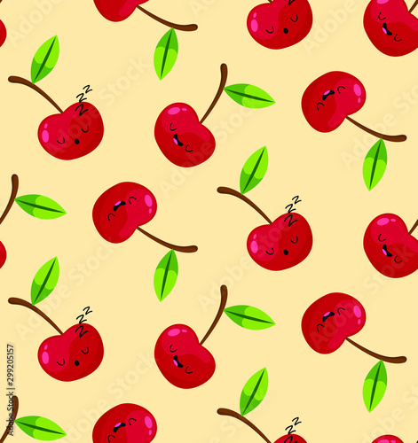 funny cherry character. cherry sleeping. seamless pattern. vector illustration