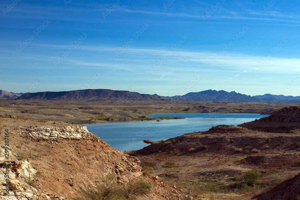 A fisherman on the water at Lake Mead National Recreation Area in Nevada