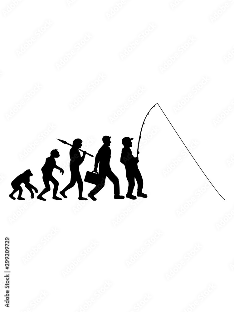 Fototapeta premium ewolucja wędkarz sport sylwetka clipart hobby wędkarstwo rybak wędkarstwo łowienie ryb głód pyszne jezioro rzeka anioł rybak wędka lina fajny design