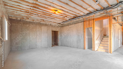 Panorama frame Interior of new home room under construction