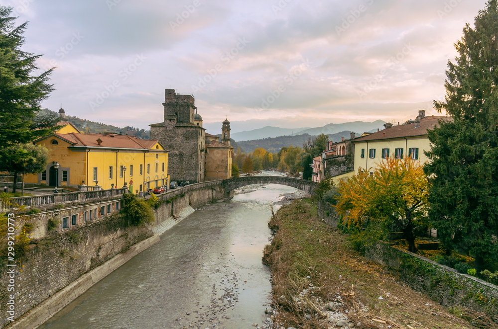 The River Magra and the town of Pontremoli in the Lunigiana