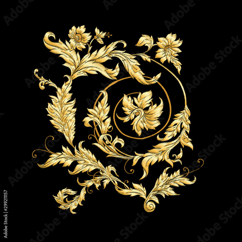 Elements In baroque, rococo, victorian renaissance style. Trendy floral vintage pattern Vector illustration.