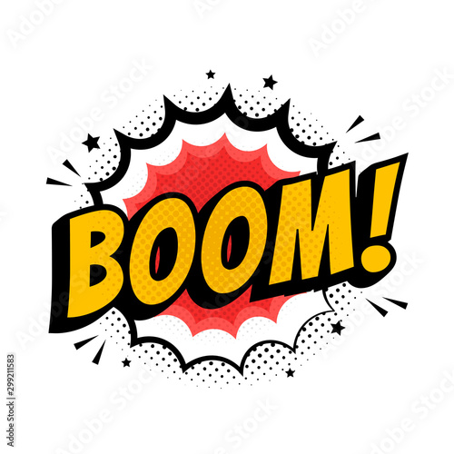 Lettering Boom, bomb. Comic text sound effects. Vector bubble icon speech phrase, cartoon exclusive font label tag expression, sounds illustration. Comics book balloon