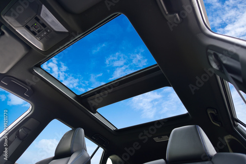 Panoramic double sunroof in a passenger car photo