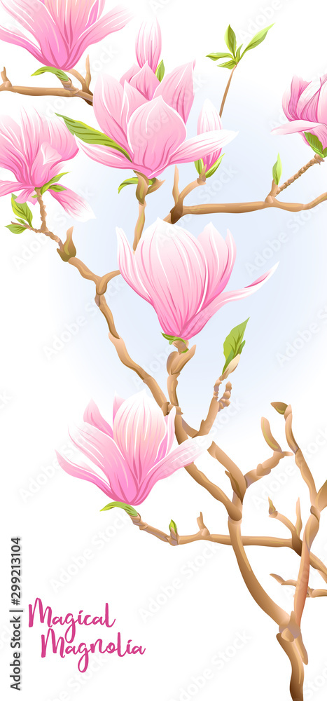 Magnolia tree branch with flowers. Template for wedding invitation ...