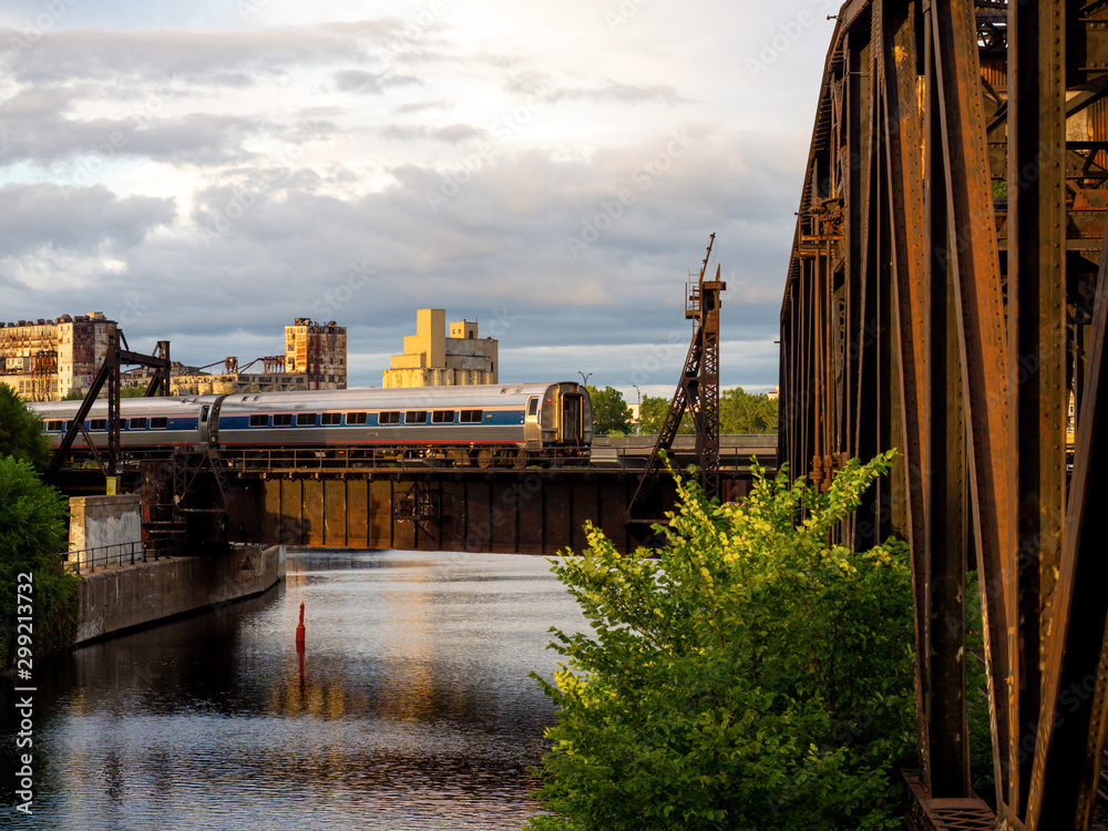 Fototapeta premium train qui passe sur un pont