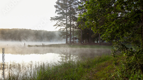 Foggy morning lake