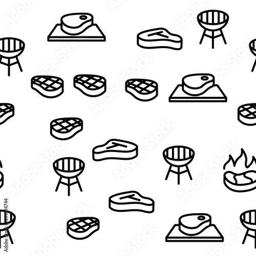 Meat Steak Vector Seamless Pattern Thin Line Illustration