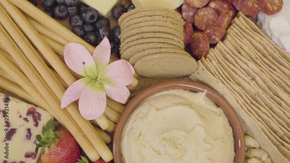 Aerial rotating shot of beautiful food platter