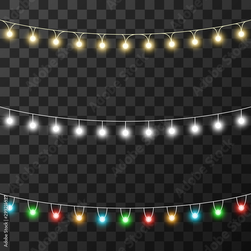 Christmas lights isolated on transparent background, vector illustration